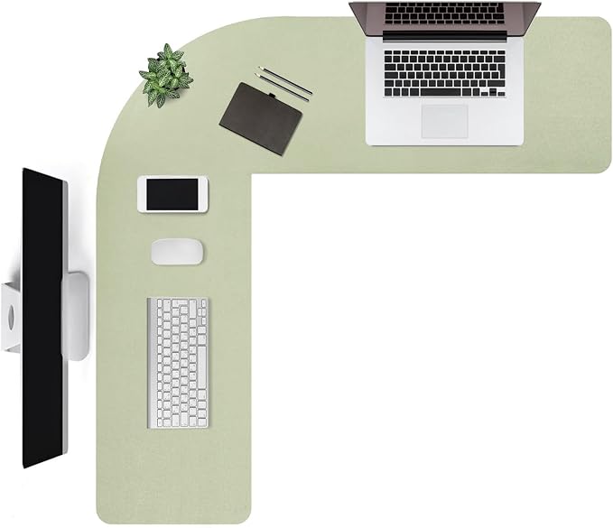 L Shaped Gaming Desk Mat Mouse Pad, Green, 48"x48"x12" | PU Leather Corner Desk Mat Blotter, Waterproof Desktop Protector for Computer Keyboard Home Office