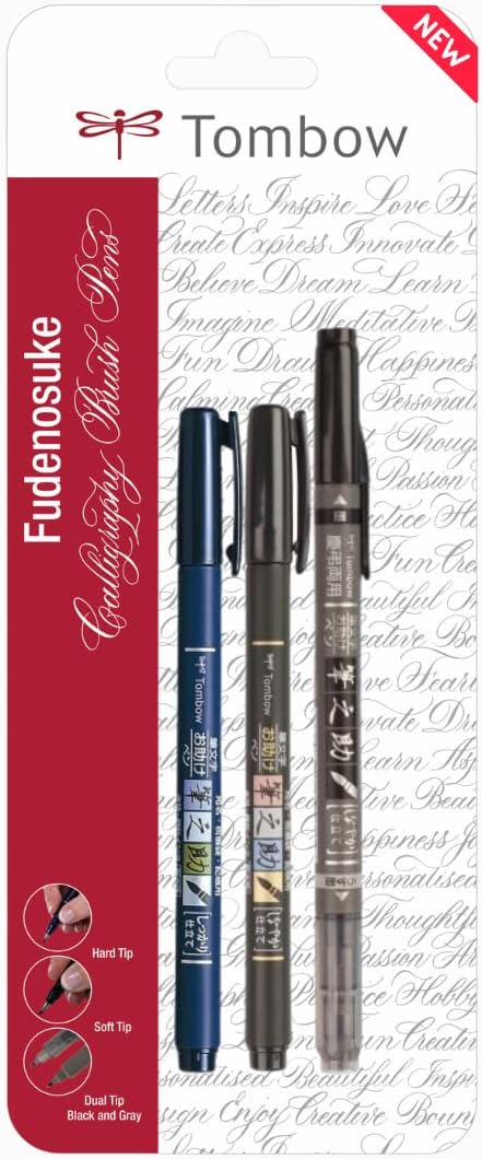 Tombow Fudenosuke Fude Brush Pen / Soft & Hard & Twin Tips / Value set