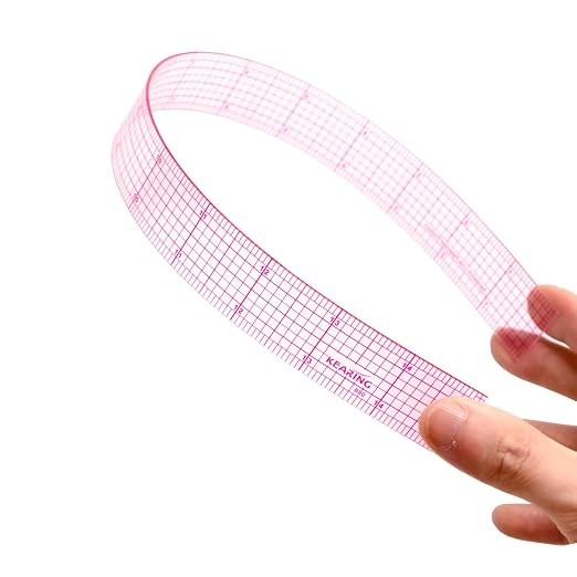 KEARING 1"x15" Clear Sewing Graph Ruler - PVC Plastic Pattern Grading Ruler | Flexible 1.2mm clear plastic 15" grid ruler for fashion design. Sandwich line markings never rub off for sewing