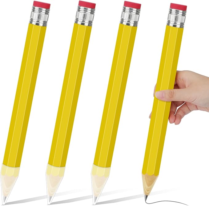 SAYAYA 4 Pack Jumbo Wooden Pencils 13.5 Inch Funny Giant Novelty Pencils for Gag Gifts, School Props, Birthday Parties, Decorative Use & Art Projects, Home Office Supplies, Yellow