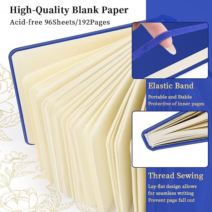5x5" Pocket Sketch Book,80gsm Hardcover Art Sketchbook for Drawing Journal | PU Cover,Blank Paper,96Sheets/192Pages,Lay-Flat,Portable Travel Creation Paint Diary Memo Planner,Dry Media.Sapphire Blue