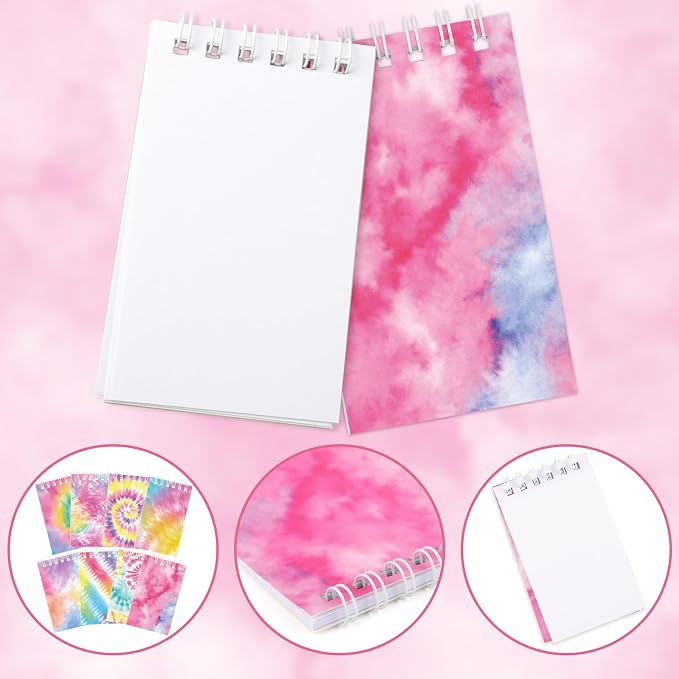 Hooqict 24 Pack Small Spiral Notebook Pocket Notepad Mini Journal Pocket Notebooks Tie Dye Notepads Memo Pads for Kids Party Favors, Office, Classroom School Supplies, 3.9 x 2.4 Inch