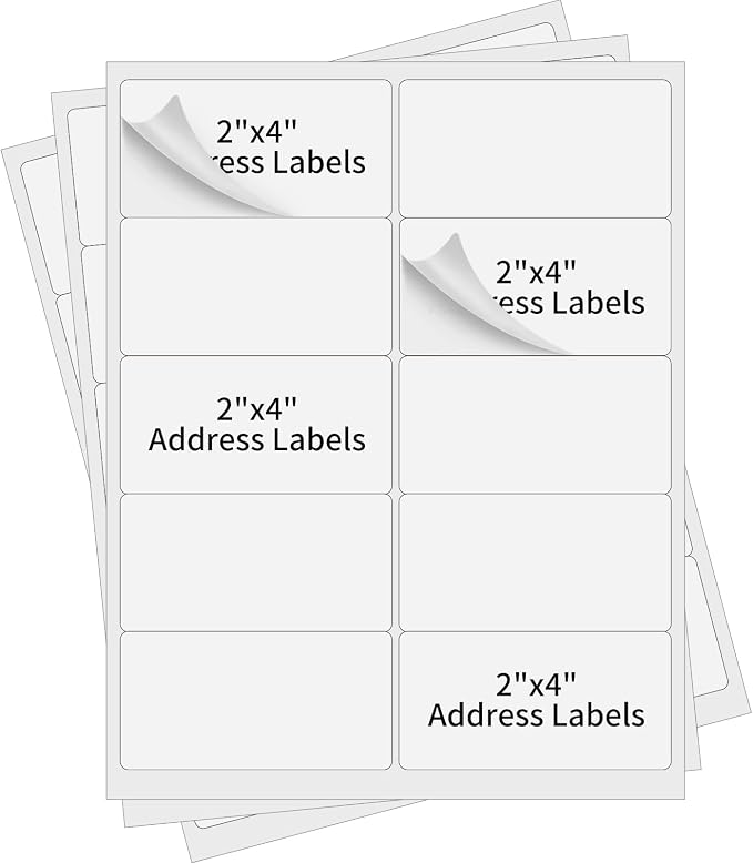 2x4 Shipping Address Labels for Laser and Inkjet Printer, 100 Sheets 1000 Labels Strong Adhesive Mailing Shipping Labels, 10 Per Page Labels