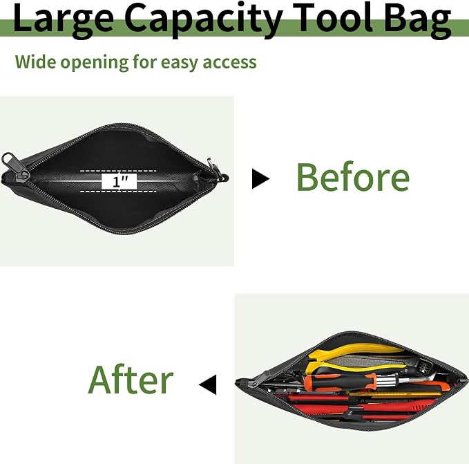 3 Pack Premium Tool Pouches Zipper Bag, Small Tools Bags with Carabiner, Heavy Duty Flat Bottom Utility Multipurpose Storage Organizer Bag for Tool, Stationary, Pencil