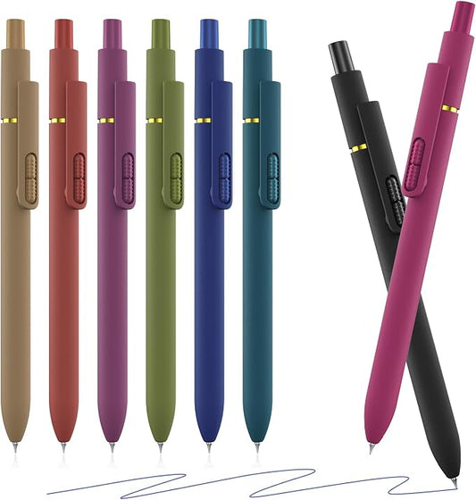 8 Pack Blue Gel Pens with Fidget, Quick-drying Blue Ink No Smudge | 0.7mm Fine Point Smooth, Long-Lasting Ink, Soft Grip Retractable Pens for Journaling School Office, Gift for Women Men Nurse