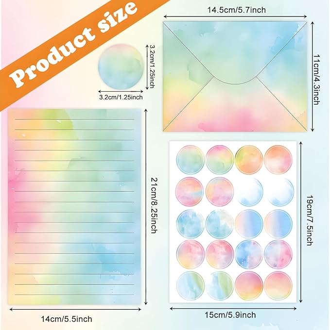 FUNCLASS 160 Pcs Watercolor Stationery Set Letter and Envelopes | 50 Lined Stationery Paper and 50 Matching Envelopes , 5.5 x 8.25 Inches Letter Writing Stationery for Home, Office, School