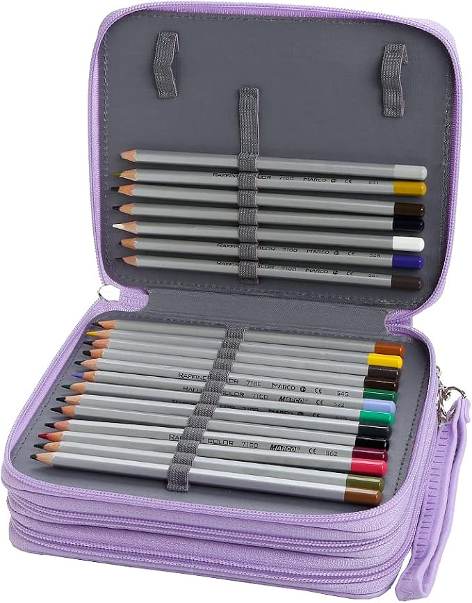 PU Pencil Case with 72 Slots - Colored Pencil Case Organizer with Zipper for Watercolor Pens or Markers
