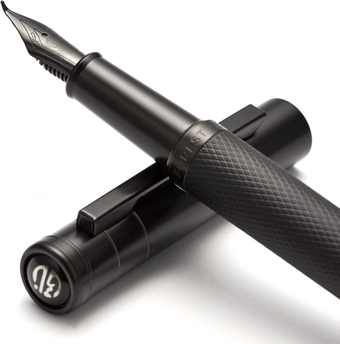 Brushed Black Forest Fude Pen, Bent Nib Calligraphy Fountain Pen (Fine to Broad) with Converter and Metal Box Set by Asvine