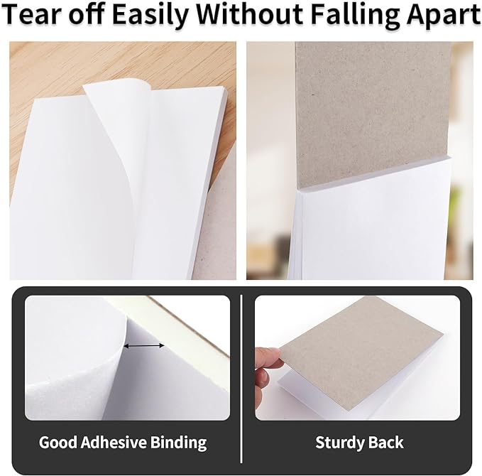 8 Pack Note Pads 3x5, Blank Server Notepad Scratch Pads, 50 Sheets Each | 80 GSM Thick White Paper for Writing, Quick Notes, Grocery Shopping Lists, Small Mini Memo Notebook for Home and Office