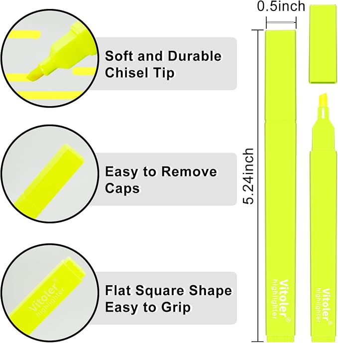 Vitoler Yellow Highlighters Set, Dry Fast,Chisel Tip, 20Pcs | Dry Fast,long lasting high quality for bible study,books,journal,writing,school office