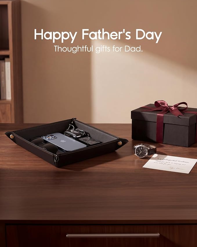VLANDO Valet Tray, Foldable PU Leather Catchall Tray, Black | Valet Tray for Men, Nightstand, Dresser, Desk, Entryway and Travel Organizer for Keys, Wallet, Watch, Phone, Glasses and EDC