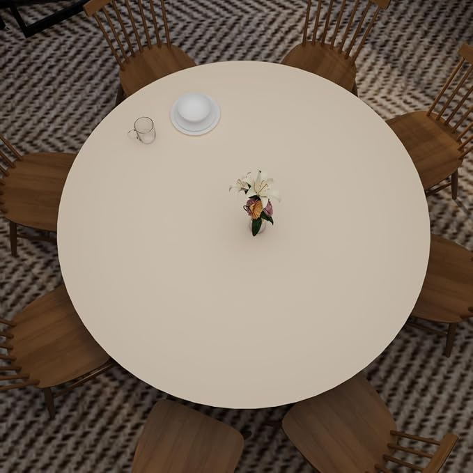 Round Table Cover - Can Be Used On Both Sides Waterproof and Easy to Clean Good Flatness Used for Dining Table(Light Beige+Light Gray Dia.48Inch)