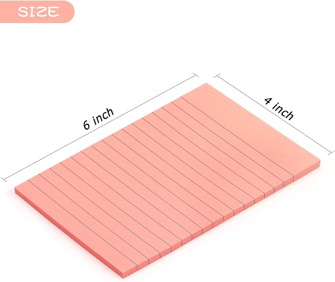 Early Buy Lined Sticky Notes, 4x6 in, 6 Pads, 45 Sheets/Pad (Pink)