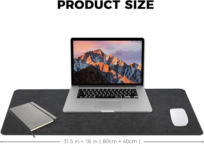 CHEERYGOO Leather Desk Pad Protector, Mouse Pad, Office Desk Mat, Non-Slip PU Leather Desk Blotter, Laptop Desk Pad, Waterproof Desk Writing Pad for Office and Home 31.5"x 15.7" L Dark Grey