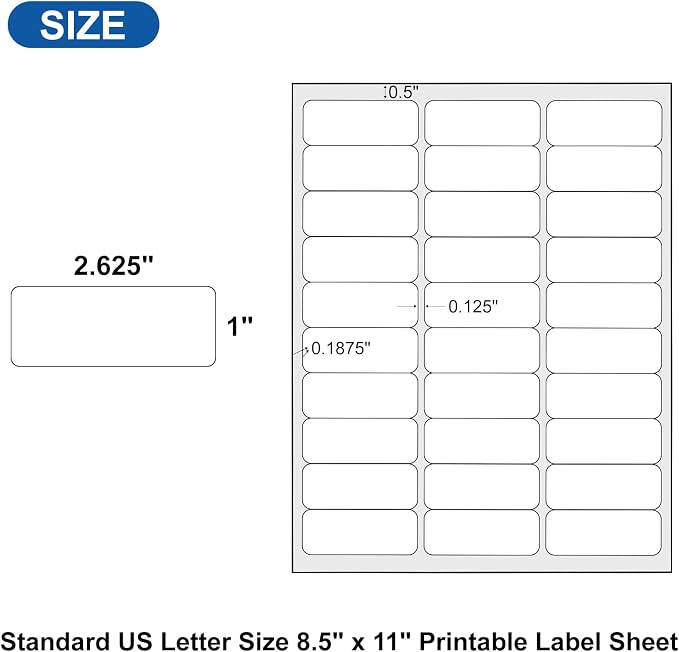 [100 Sheets 3000 Labels] PAPRMA 1” X 2-5/8” Address Mailing Label for Envelope 30-up Labels White, Printable Sticker Sheet for Laser Inkjet Printer
