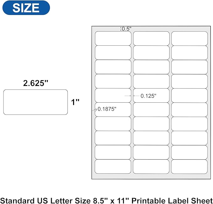 [50 Sheets 1500 Labels] PAPRMA 1” X 2-5/8” Address Mailing Label for Envelope 30-up Labels White, Printable Sticker Sheet for Laser Inkjet Printer