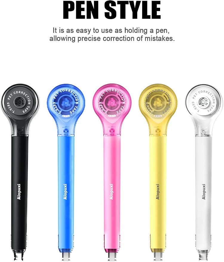 5-Pack White Correction Tape Pens, 1/5" x 236", Push-Pull Protective Cover | Comfortable Pen-Style Grip, Smooth Coverage, Instant Corrections, Easy Tape Adjustment