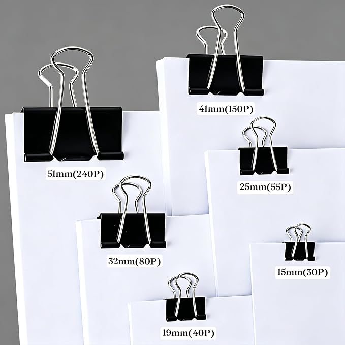 Temiary Binder Clips, Small Metal Binder Paper Clip Black 0.75 Inch, 40 Pcs | Paper Clamps with Clear Storage Container, Binding Paperwork Clamps for School Teachers Office Supplies