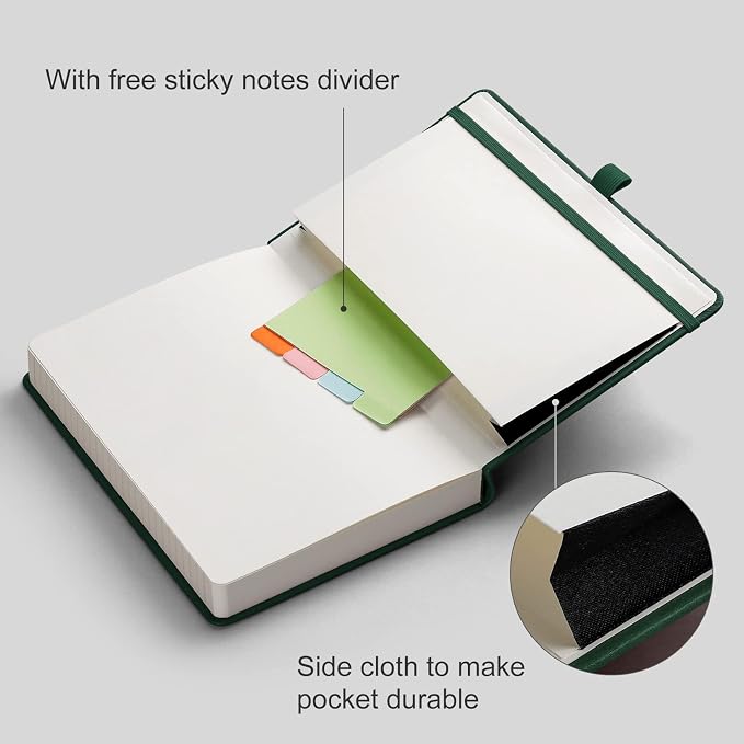 AHGXG Lined Journal Notebook - 320 Numbered Pages Thick Journal for Women A5 Notepad College Ruled, 100gsm Paper, Leather Hardcover, for Men Writing Work Office School, 5.75'' X 8.38''-Green | Thick Lined Notebook for Note Taking, 100GSM Paper, Leather...