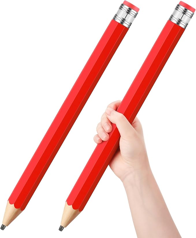 Back to School Gifts for Students 2 Pcs 16 Inch Giant Pencils Wooden Jumbo Pencils Prop Decor Funny with Cap Eraser Large Fun Novelty Gifts for Kids School Kindergarten Home Office(Red)