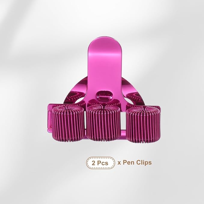 PATIKIL 2Pcs Pen Clip, 3 Holes Pen Holder Clip Metal Portable Spring Loop Organizer Universal for Notebook Journal Highlighter Office Business Pocket Clipboard Whiteboard, Rose Red