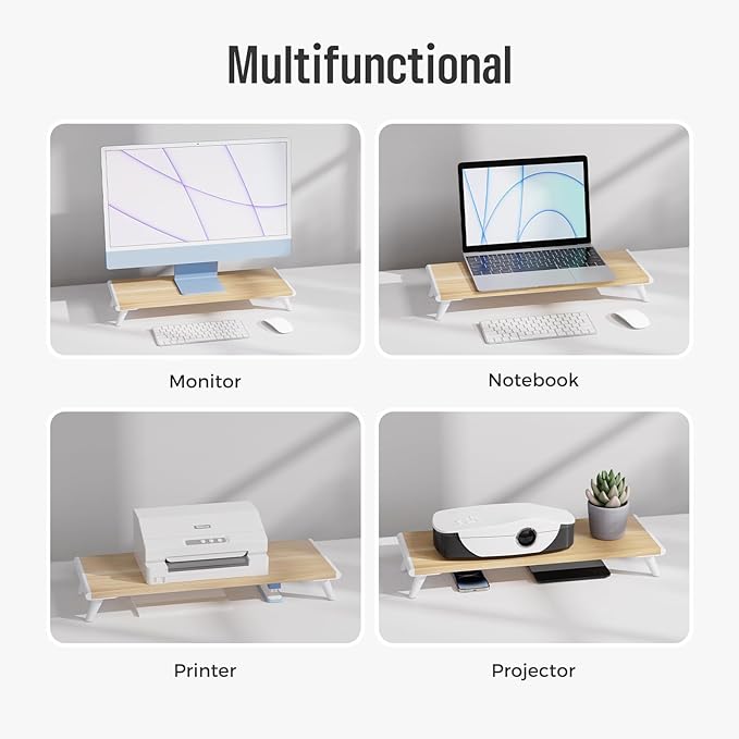 loukin Monitor Stand Riser for Desk, 22.4" × 8.2" Computer Stand, Wood | Supports 22 lb, No Installation Required, Water-Resistant Surface, Fits Laptops and Printers, Ergonomic Design