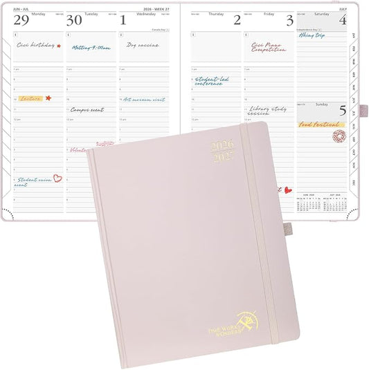 POPRUN 2026-2027 Academic Planner, Large Size 8.5" x 10.5", Weekly and Monthly Calendar, July 2026 to June 2027, Hardcover Appointment Book with Vertical Layout, Hourly Time Slots, Monthly Tabs - Light Pink