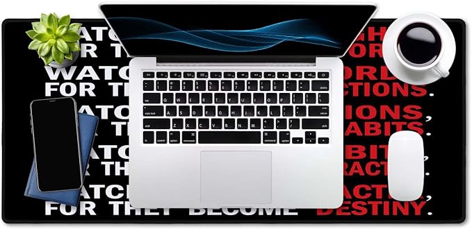 SSOIU Watch Your Thoughts Motivational Words Quotes Mouse Pad 35.5 X 15.7 Inch XXL Full Desk Mousepad Extended Large Non-Slip Rubber Base Waterproof Big Keyboard Mat with Stitched Edges for Office