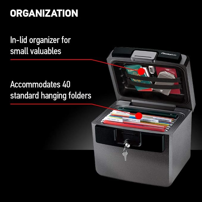 SentrySafe Black Fireproof and Waterproof Safe, File Folder and Document Box with Key Lock, 14.3 x 15.5 x 13.5 inches, HD4100