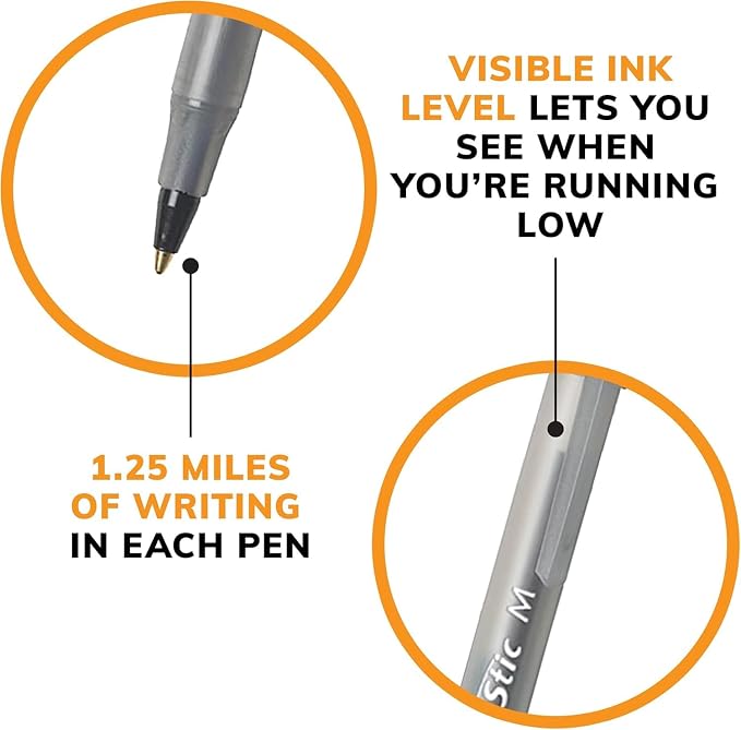 BIC Round Stic Xtra Life Ballpoint Pens, 1mm, Black Ink Pens, 300 Pack | Bulk Pack of 300 Black Pens, Flexible Round Barrel for Writing Comfort, No. 1 Selling Ballpoint Pens