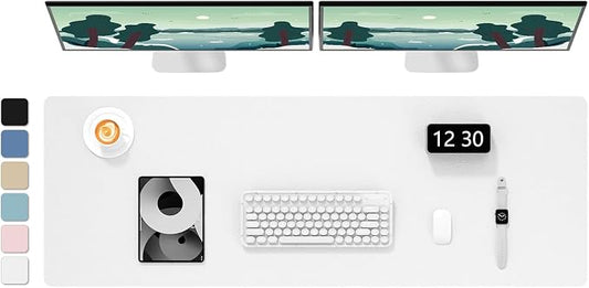 Hsurbtra Desk Pad, 48" x 17" PU Leather Desk Mat, XXXL Extended Mouse Pad, Waterproof Desktop Blotter Protector, Non-Slip Ultra Thin Large Laptop Keyboard Writing Mat for Office Home, White