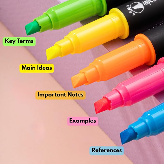 Hoshi 5PCs Premium Fluorescent Dual Tip Highlighters, Assorted Aesthetic Colors Highlighter Set, High Ink Capacity, No Bleed, Quick Dry for Arts, Craft Projects