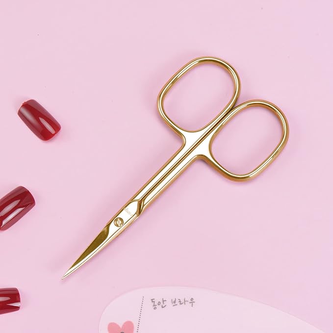 LIVINGO Nail Scissors Sharp Curved Blade Stainless Steel with Case | Fine Cutting Edge, Cuticle Trimming, Manicure Pedicure Care, Premium Gold Finish Design