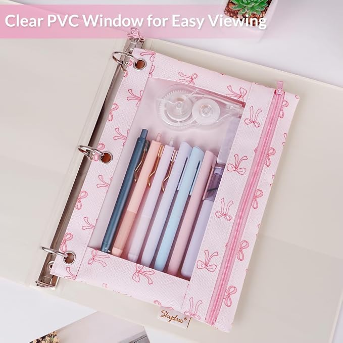 3 Ring Pencil Pouch for Binder, Zipper Pencil Case with Clear Window, Durable Binder Pencil Pouch for School Supplies, Fits Standard 3 Ring Binders, Organizer for Students, Teachers & Office Use