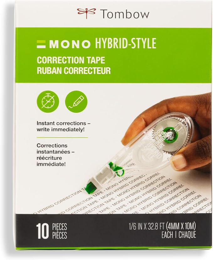 Tombow 68721 MONO Hybrid Correction Tape. Easy To Use Applicator for Instant Corrections,(Pack of 20)