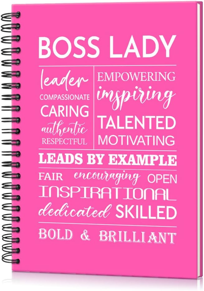 Boss Lady 160 Blank Pages Rose Red Hardcover Spiral Notebook, New Business Owner Gifts Women Boss Gifts for Boss Female, Appreciation Gifts for Women Entrepreneurs, Boss Day Women's Day Gifts