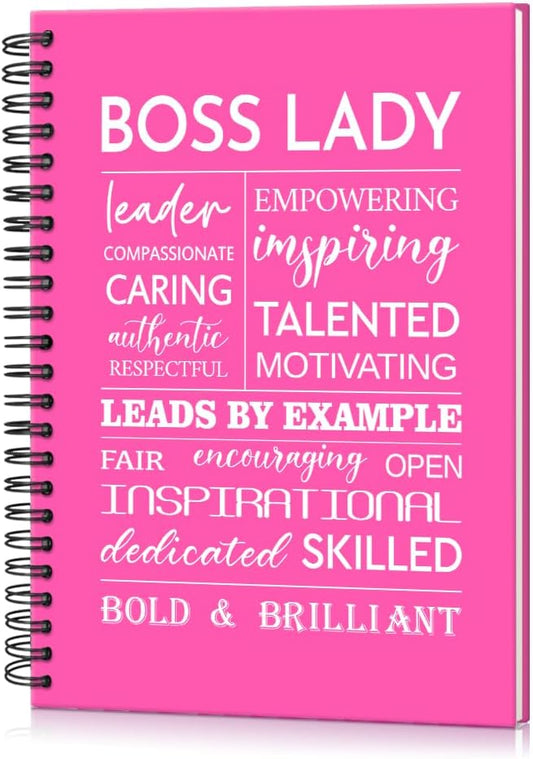 Boss Lady 160 Blank Pages Rose Red Hardcover Spiral Notebook, New Business Owner Gifts Women Boss Gifts for Boss Female, Appreciation Gifts for Women Entrepreneurs, Boss Day Women's Day Gifts