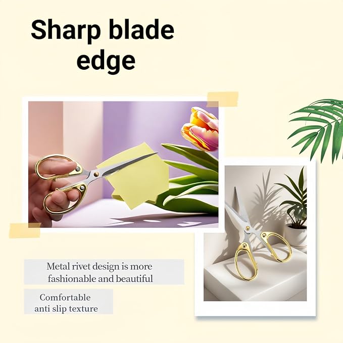 5" Stainless Steel Scissors Sharp Blades - Ambidextrous Comfort Grip Multipurpose for Office, Home, School, Crafts, Fabric - Ideal Gift (Gold)
