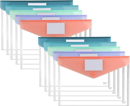 Mr. Pen- Clear Plastic Envelopes File Folders, 10 Pack, A4, Letter Size | Colorful Flaps, Clear Folders for Documents Plastic Poly Envelopes with Label for School, Home, Work, Office, Organizer