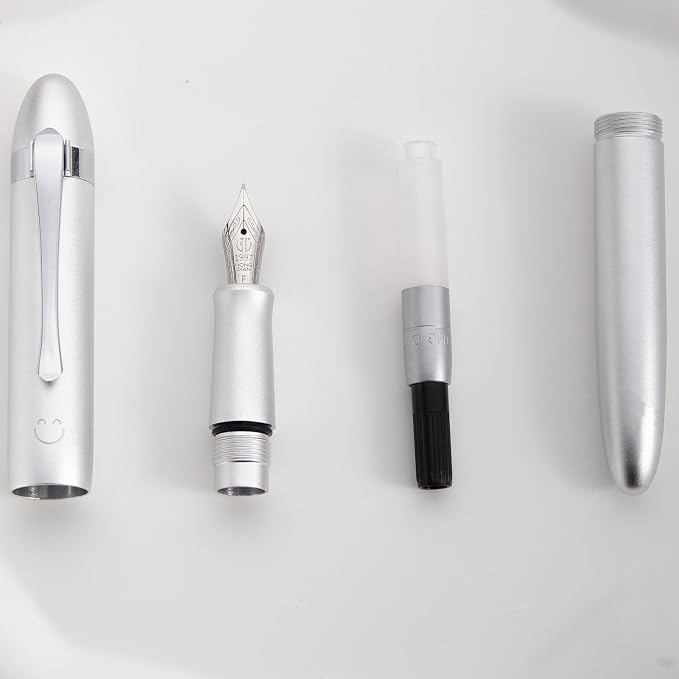 HONG DIAN M1 Fountain Pen Fine Nib, Silver & Submarine Shape Aluminium Short Mini Pocket Travel Pen