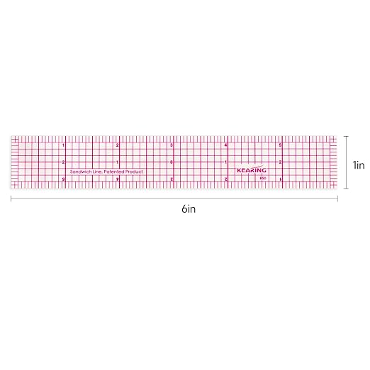 KEARING 6"x1" Pattern Grading Ruler - Clear 1.2mm Sandwich Line Plastic | Flexible 1.2mm plastic 6"x1" transparent grading ruler. Features zero centering scale & sandwich line printing for sewing