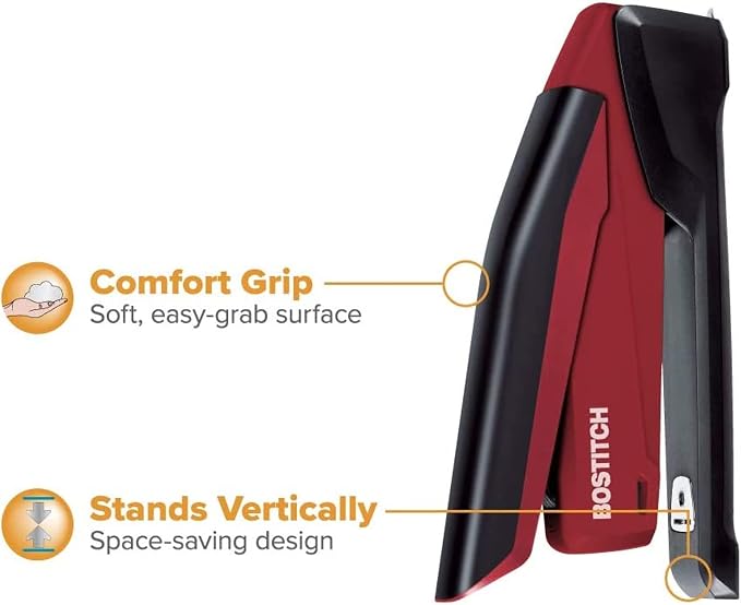 Bostitch Stapler - InPower, One Touch Heavy Duty Red Office Stapler | Bostitch Stapler with Built-in Staple Remover, 20 Sheet Capacity, Includes 1260 Staples