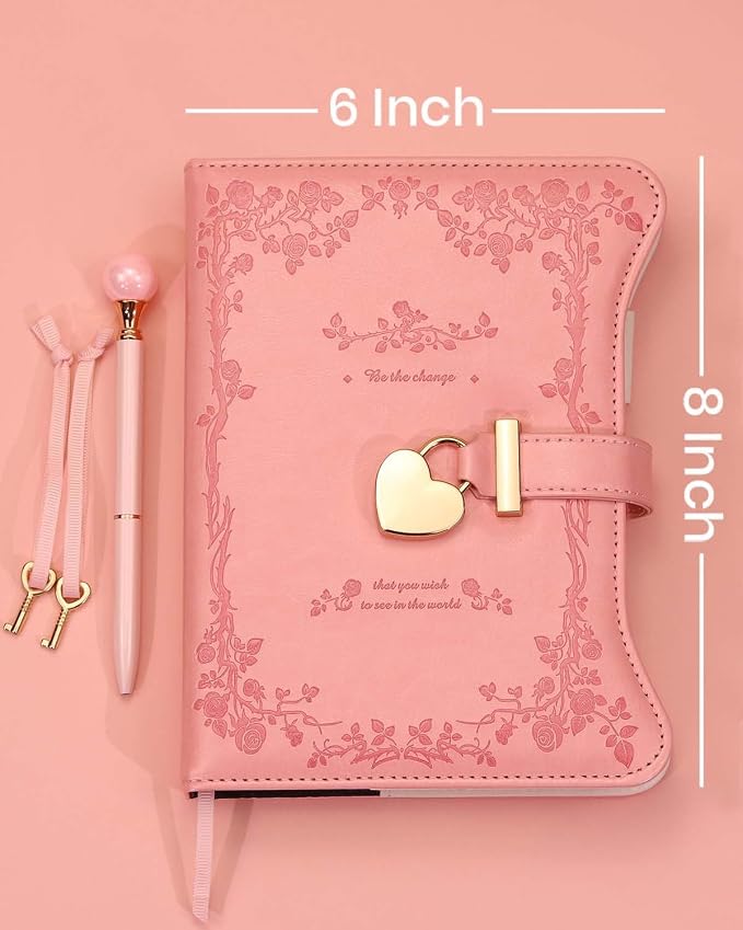 Hoci Poci Diary with Lock and Keys for Girls Gift Ideas, 360 Pages Journal | Elegant Gift Box for Teen Girls, B6 Gold Edged Pages Refillable Notebook with Pen and Bookmark for Writing, Garden Pink