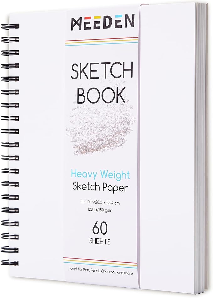 MEEDEN 8"x10" Sketchbook Paper Pad: 122lb/180gsm Spiral Bound Art Sketch Book with DIY Cover for Artists Adults - 60 Sheets Heavy Weight Hardcover Sketch Drawing Paper for Painting Sketching Writing