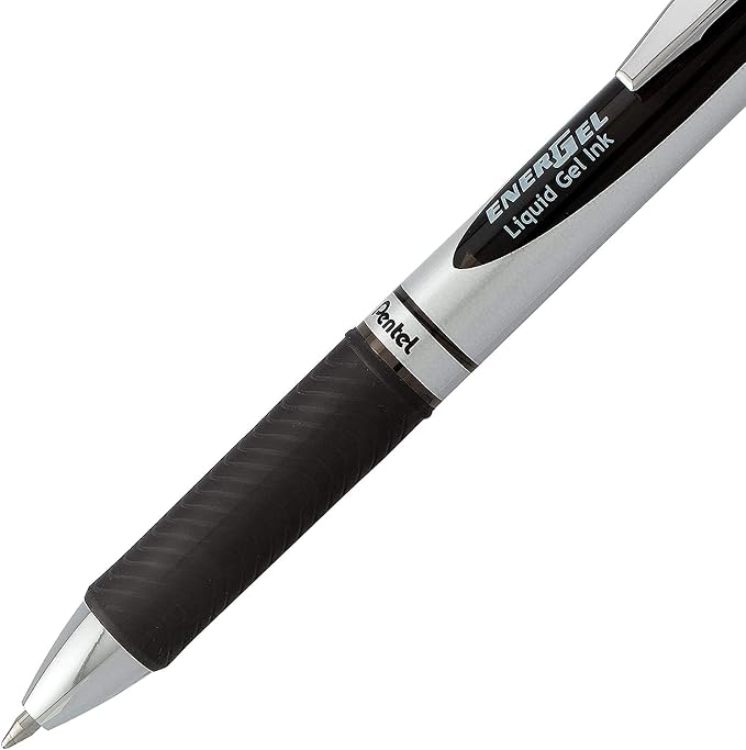 Pentel Energel 0.7 mm Deluxe RTX Liquid Gel Ink Pens, Metal Tip, Pack of 5 Black Pens with 3 Refills | Pack of 5 Black Pens with 3 Refills