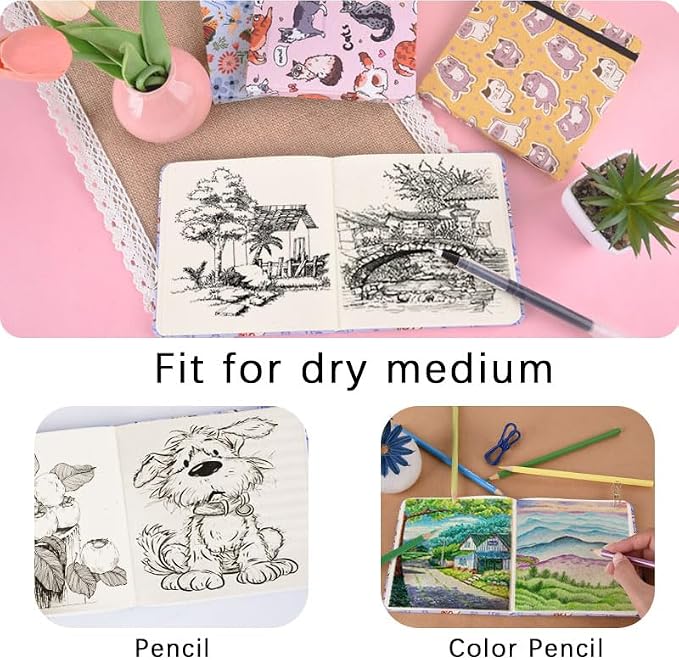 qianshan 4.8" x 4.8" Hardcover Sketchbook,Small Mixed Media Sketch Pad,96 Sheets 80gsm Acid-Free Artist Travel Journal Pocket Blank Notepad for Adults Drawing Painting,Art Supplies.Lake Blue Cat