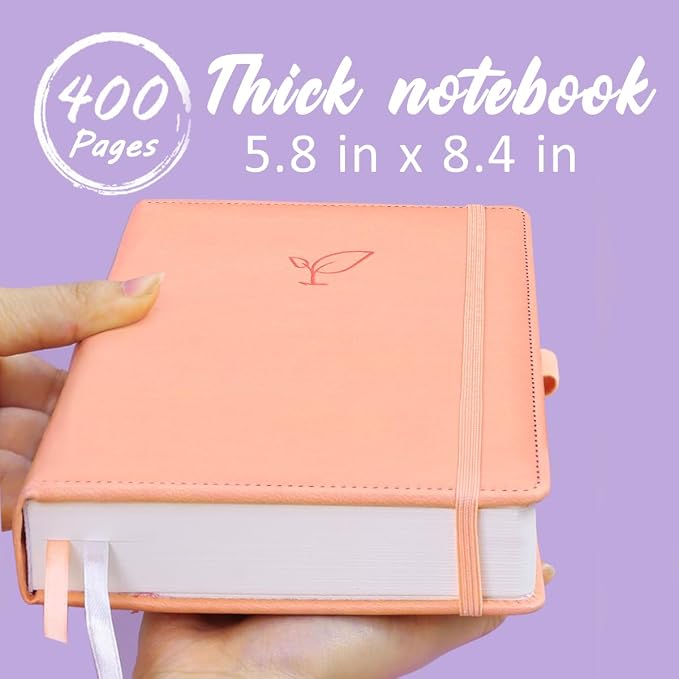 Hoci Poci 400 Pages Lined Journal Notebook, 5.8" x 8.4", Pink | Thick Journal for Writing, A5 Hardcover Leather Notebook with 100Gsm College Ruled Paper for Women Men Work Note taking