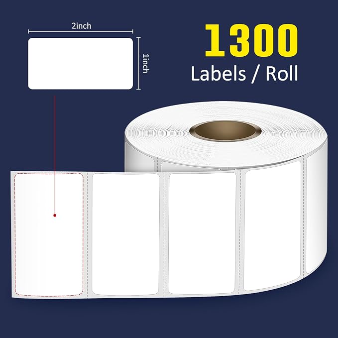 L LIKED 2" x 1" Direct Thermal Labels, Permanent Adhesive Barcode Adress Labels & Compatible with Rollo, Zebra and Other Desktop Printers (1 Roll, 1300 Labels)
