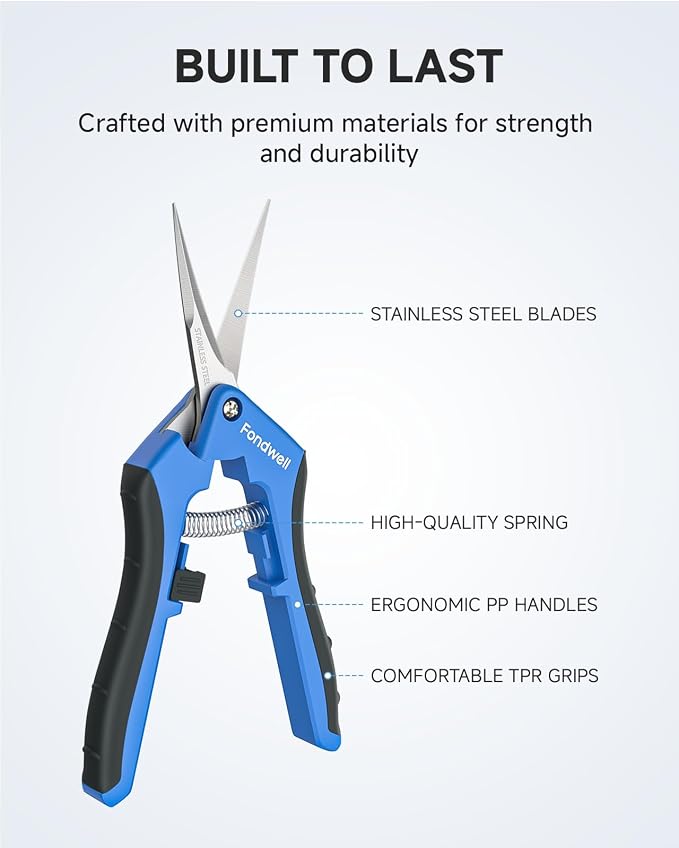 Fondwell 6.5" Small Pruning Shears Garden Snips Precision Trimming Scissors | 2-Pack Plant Scissors, Ultra-Sharp Micro-Tip Straight & Curved Blades, Fatigue-Free - for Flower, Bonsai, Detailed Gardening