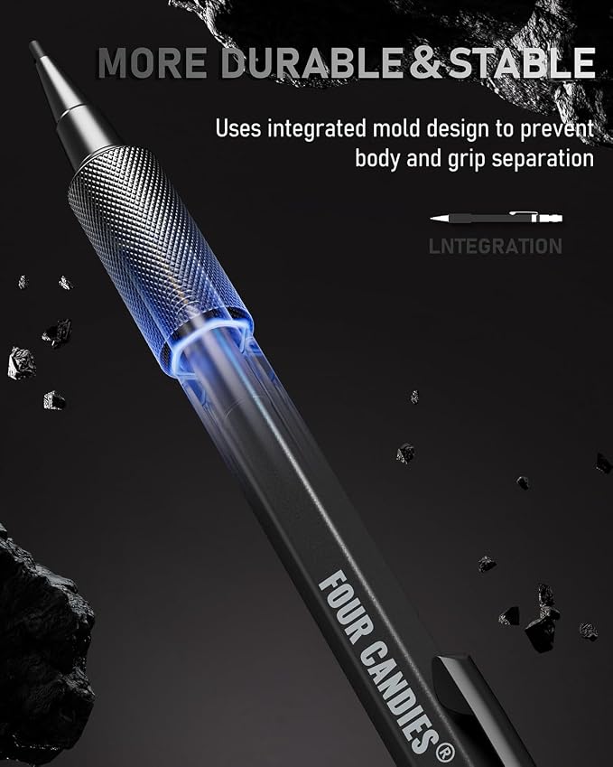 Four Candies 1.3mm Mechanical Pencil Set with 24 Lead Refills, Metal Weatherproof Heavy Duty Outdoor Carpenter Pencil, Eraser, 6 Eraser Refills for Architect Drafting Woodworking Marking with Case